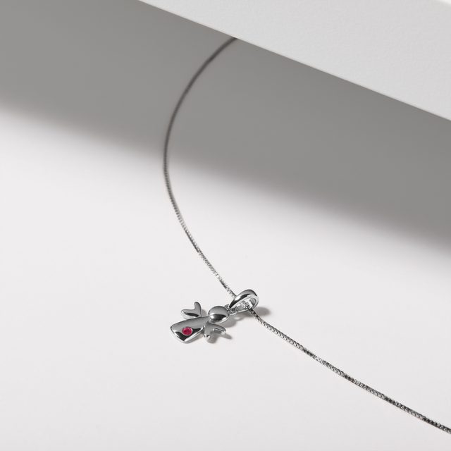 COLLIER PENDENTIF ANGE EN OR BLANC ET RUBIS - COLLIERS POUR ENFANTS - 