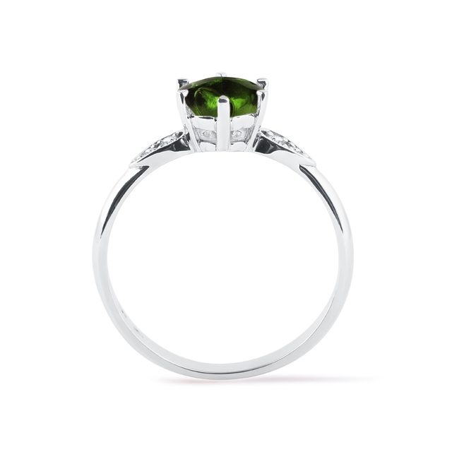 BAGUE EN OR BLANC, MOLDAVITE ET DIAMANTS - BAGUES EN MOLDAVITE - 