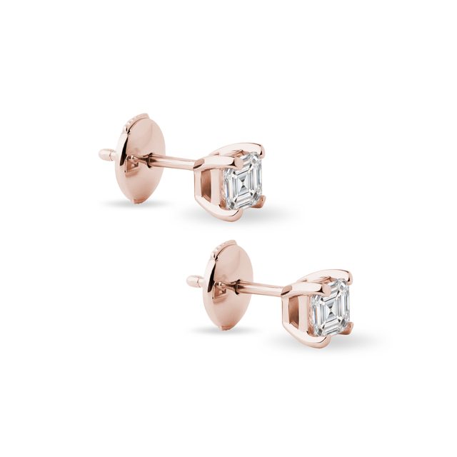BOUCLES D'OREILLES EN OR ROSE ET DIAMANTS ASSCHER - PUCES D'OREILLES EN DIAMANT - 