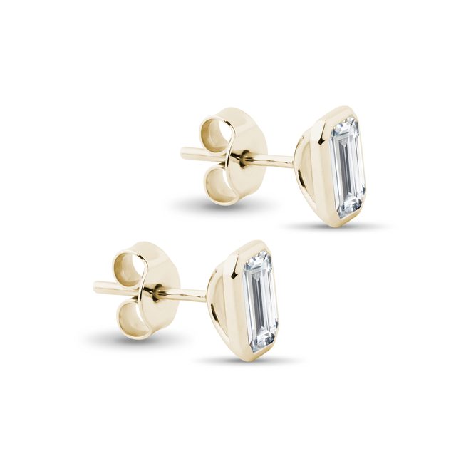 BOUCLES D'OREILLES EN OR JAUNE ET DIAMANTS DE SYNTHÈSE - PUCES D'OREILLES EN DIAMANT - 