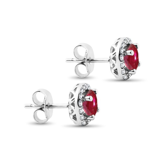 LUXE RUBY AND DIAMOND HALO JEWELRY SET IN WHITE GOLD - GEMSTONE SETS - 