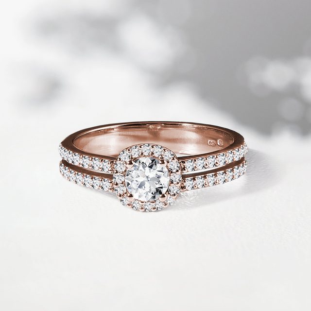 BAGUE DELUXE EN OR ROSE 14 CT AVEC DIAMANTS - BAGUES DE FIANÇAILLES EN DIAMANT - 