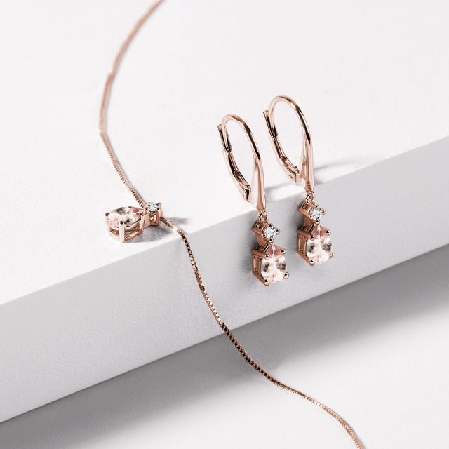 MORGANITE DROP EARRINGS IN ROSE GOLD - MORGANITE EARRINGS - 