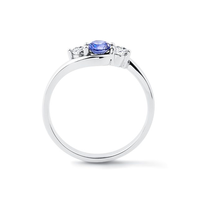 BAGUE D'OR BLANC AVEC TANZANITE ET DIAMANTS - BAGUES EN TANZANITE - 