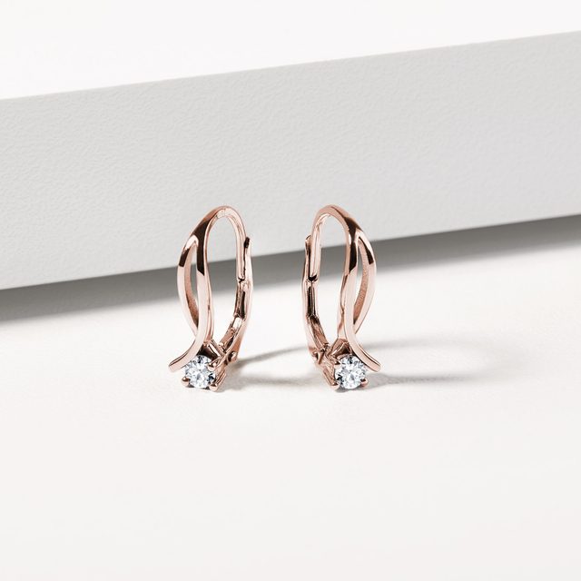 DOUBLE RIBBON DIAMOND EARRINGS IN ROSE GOLD - DIAMOND EARRINGS - 
