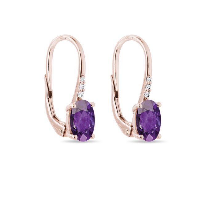 AMETHYST AND DIAMOND EARRINGS IN ROSE GOLD - AMETHYST EARRINGS - 