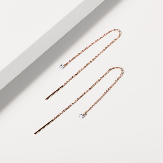 BOUCLES D'OREILLES EN OR ROSE ET DIAMANTS DE SYNTHÈSE - BOUCLES D'OREILLES EN DIAMANT - 