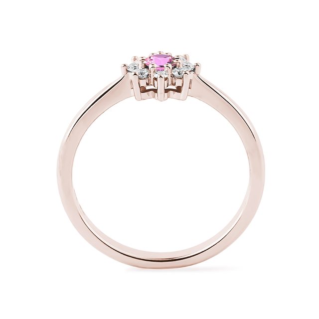 BAGUE EN OR ROSE AVEC FLEUR EN SAPHIR ROSE - BAGUES DE FIANÇAILLES EN SAPHIR - 