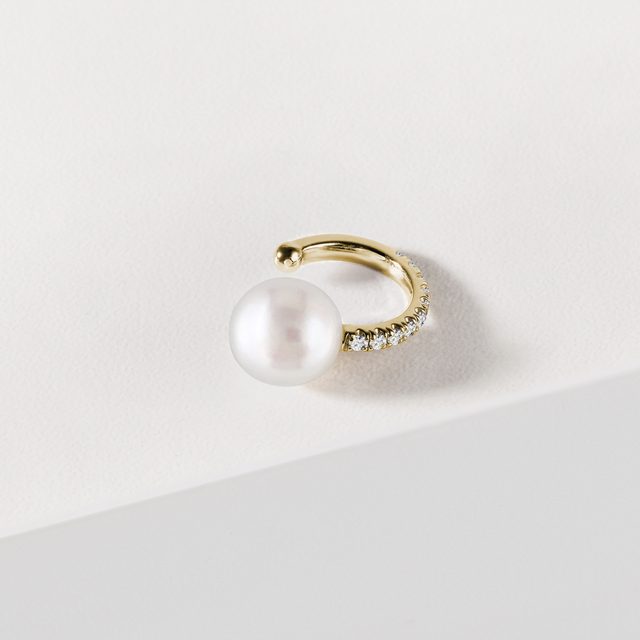 BAGUE D'OREILLE EN OR AVEC DIAMANTS ET PERLE - BOUCLES D'OREILLES EN PERLES - 