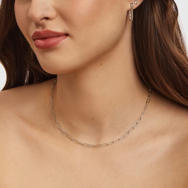 ŘETÍZEK TYPU PAPERCLIP Z BÍLÉHO ZLATA V DÉLCE 42 CM - ZLATÉ ŘETÍZKY - 