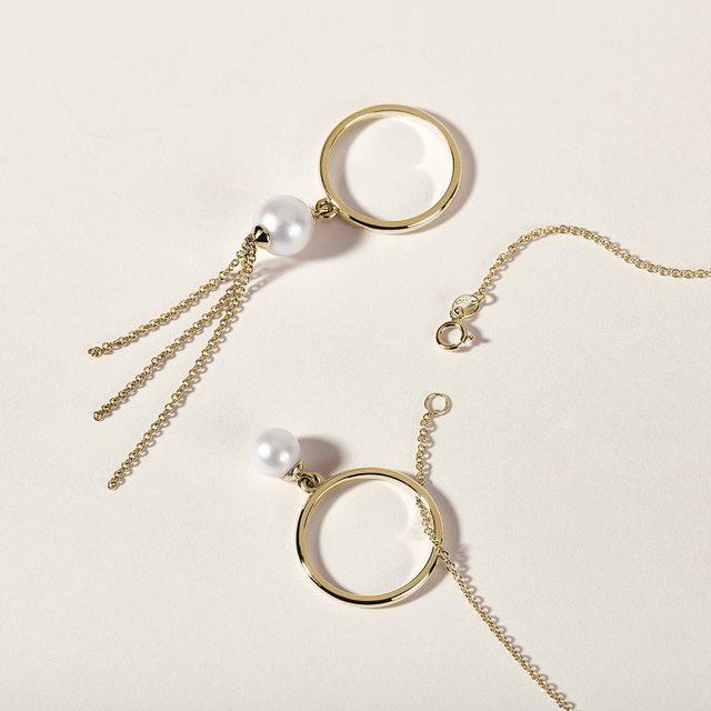 PERLENKETTE AUS 14KT GELBGOLD - PERLEN ANHÄNGER - 