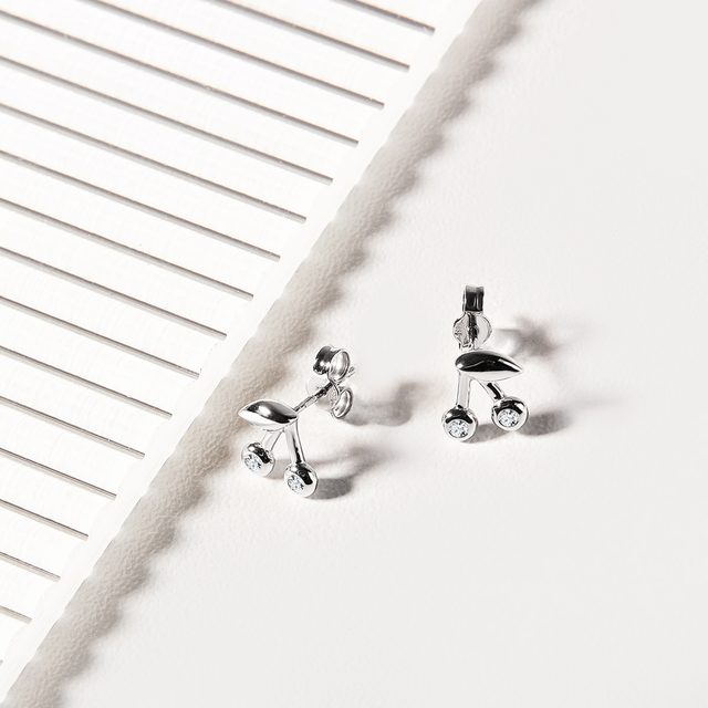 CHERRY EARRINGS IN 14K WHITE GOLD - DIAMOND EARRINGS - 