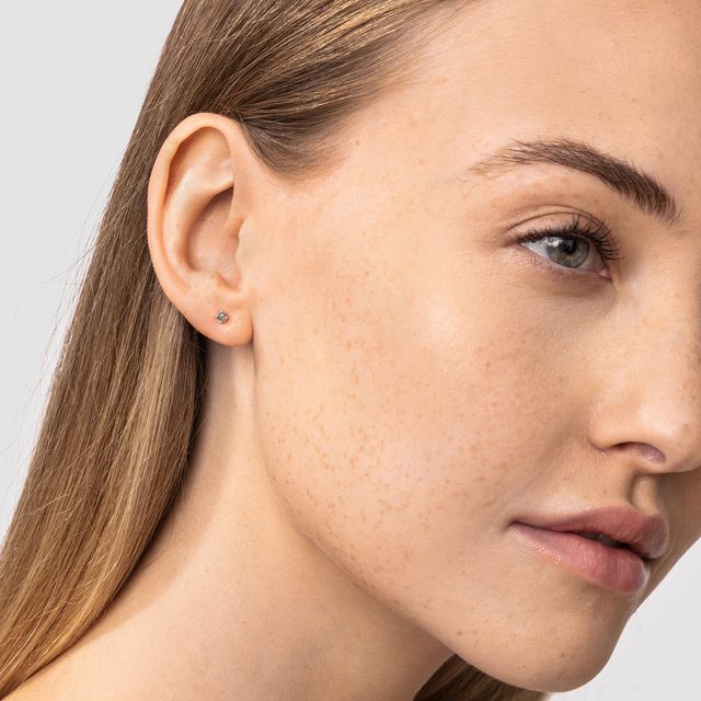 BOUCLE D'OREILLE EN OR ROSE AVEC DIAMANT CHAMPAGNE - BOUCLES D'OREILLES SOLITAIRES - 