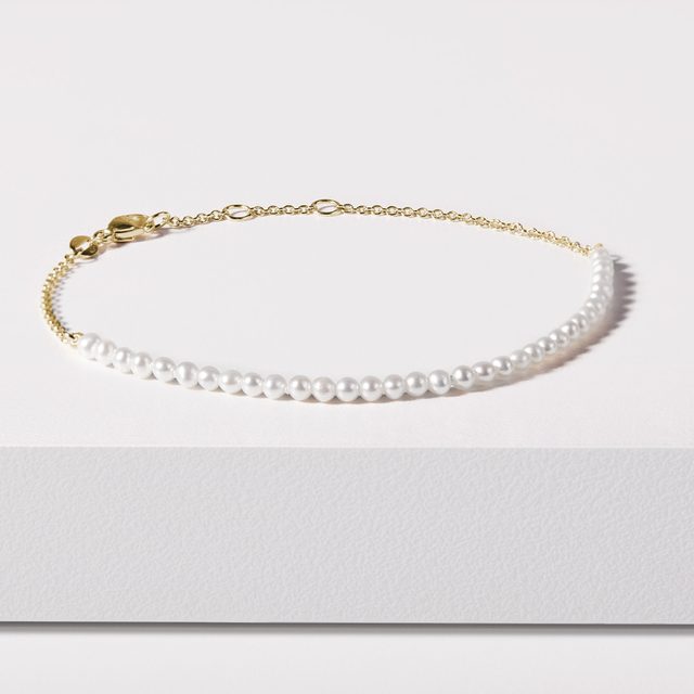 BRACELET EN OR JAUNE ET PERLES D'EAU DOUCE - BRACELETS EN PERLES - 