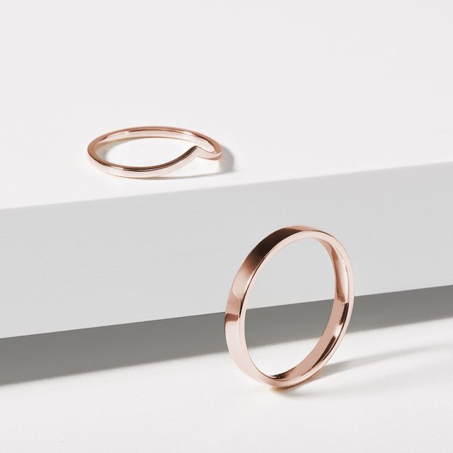 HIS AND HERS ROSE GOLD AND CHEVRON WEDDING RING SET - ROSE GOLD WEDDING SETS - 