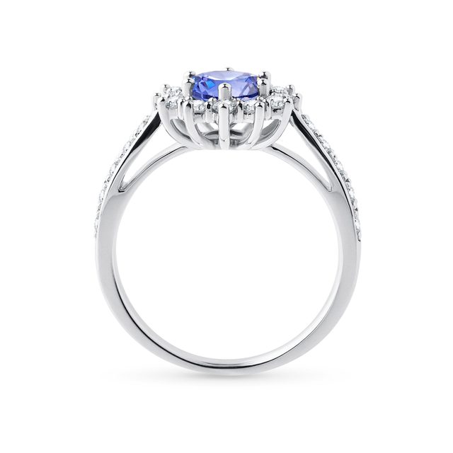 WEISSGOLDRING MIT RUNDEM TANSANIT UND DIAMANTEN - RINGE TANSANIT - 