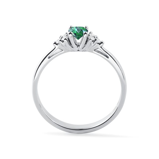 EMERALD AND DIAMOND RING IN 14K WHITE GOLD - EMERALD RINGS - 