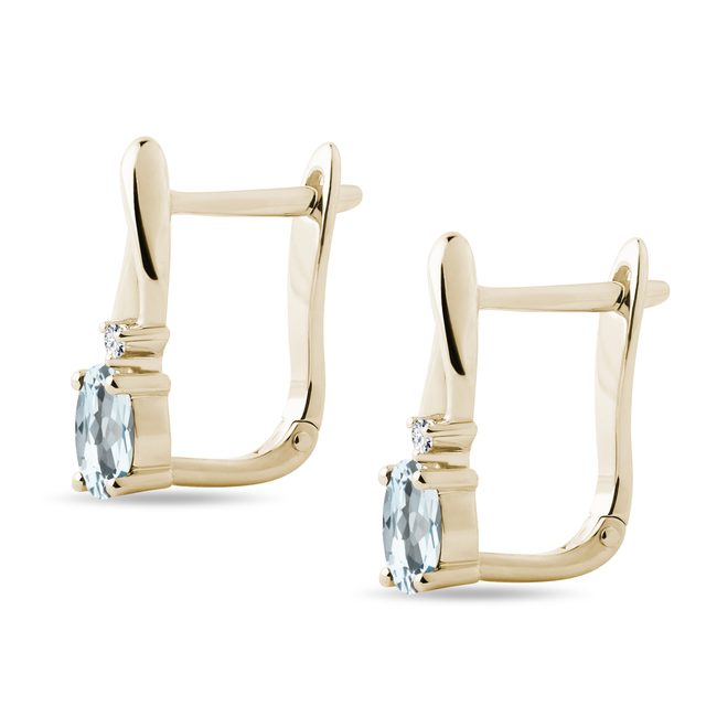 GELBGOLDENE OHRRINGE MIT AQUAMARINEN UND DIAMANTEN - OHRRINGE AQUAMARIN - 