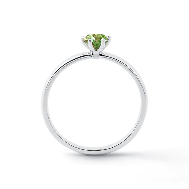 BAGUE DE FIANÇAILLES EN OR BLANC AVEC DIAMANT VERT - BAGUES DE FIANÇAILLES AVEC DIAMANTS DE COULEUR - 