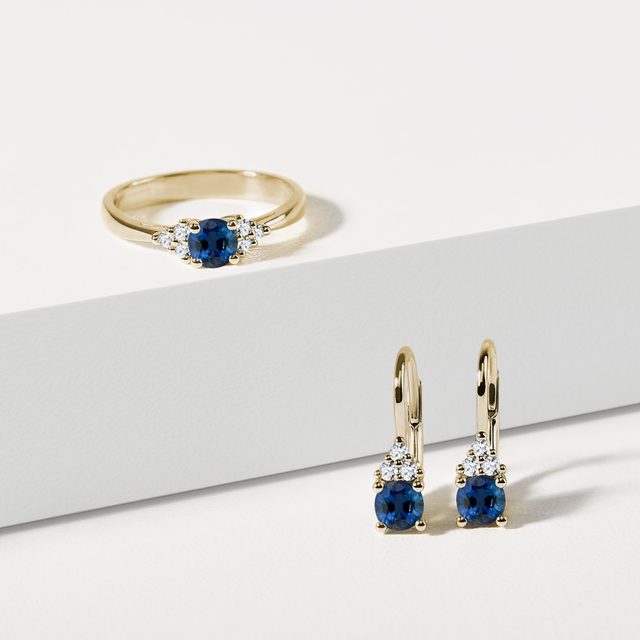 SAPPHIRE AND DIAMOND RING IN 14K YELLOW GOLD - SAPPHIRE ENGAGEMENT RINGS - 