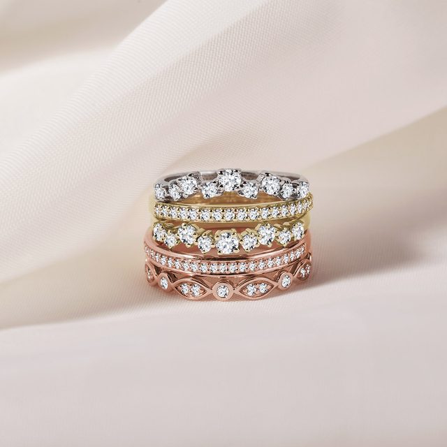 BAGUE DE MARIAGE D'OR ROSE ORNÉE DE DIAMANTS - ALLIANCES DE MARIAGE FEMMES - 