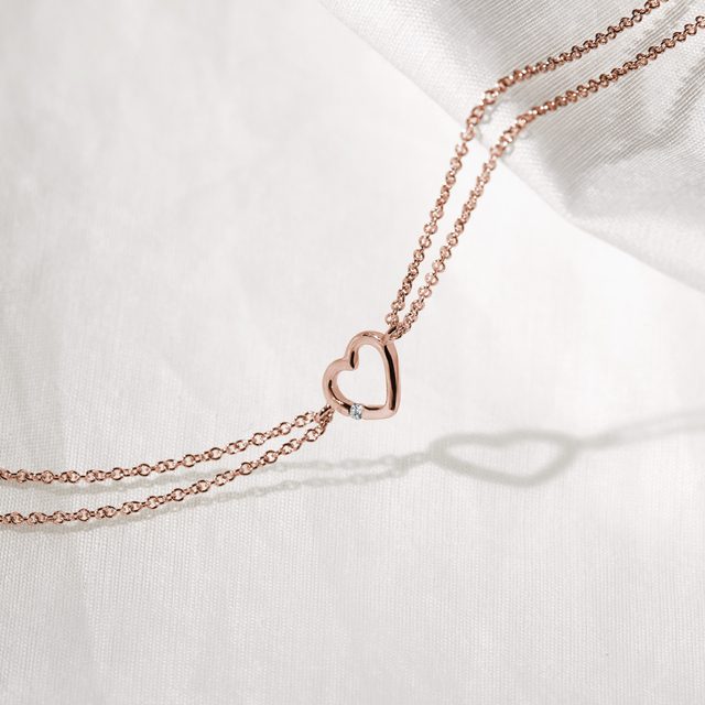 BRACELET COEUR EN OR ROSE - BRACELETS AVEC DIAMANTS - 