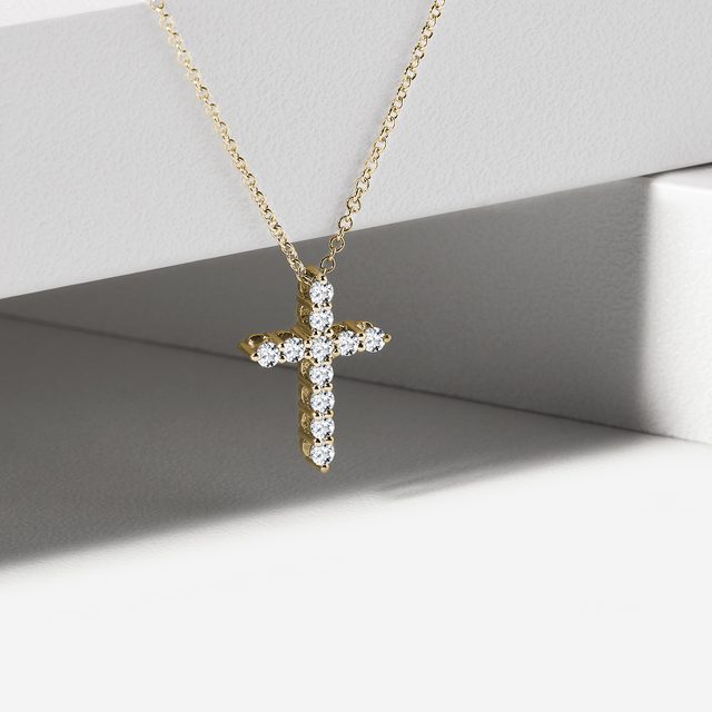ZLATÝ BRILIANTOVÝ KRÍŽIK - NÁHRDELNÍKY S DIAMANTMI - 