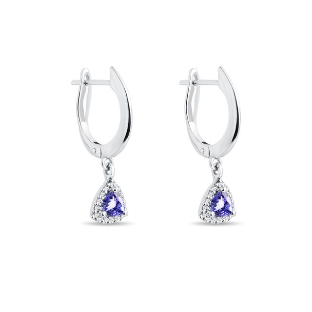 BOUCLES D'OREILLES ENDIAMANTÉES D'OR BLANC AVEC TANZANITES - BOUCLES D’OREILLES EN TANZANITE - 