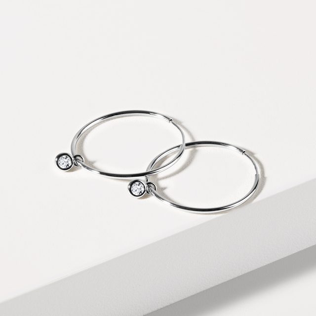 BEZELED DIAMOND HOOP EARRINGS IN WHITE GOLD - DIAMOND EARRINGS - 