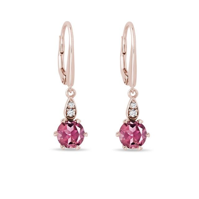 BOUCLES D'OREILLES EN OR ROSE TOURMALINE ET DIAMANT - BOUCLES D'OREILLES EN TOURMALINE - BOUCLES D'OREILLES