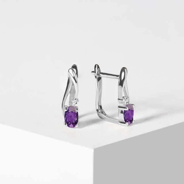 14k Yellow Gold Oval Amethyst And Diamond Earrings E2620X-02 | Lewis  Jewelers, Inc. | Ansonia, CT