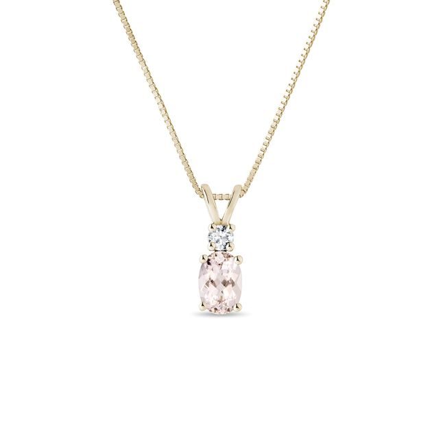 HALSKETTE MIT OVALEM MORGANIT UND DIAMANT IN GELBGOLD - KETTEN MIT MORGANIT - KETTEN