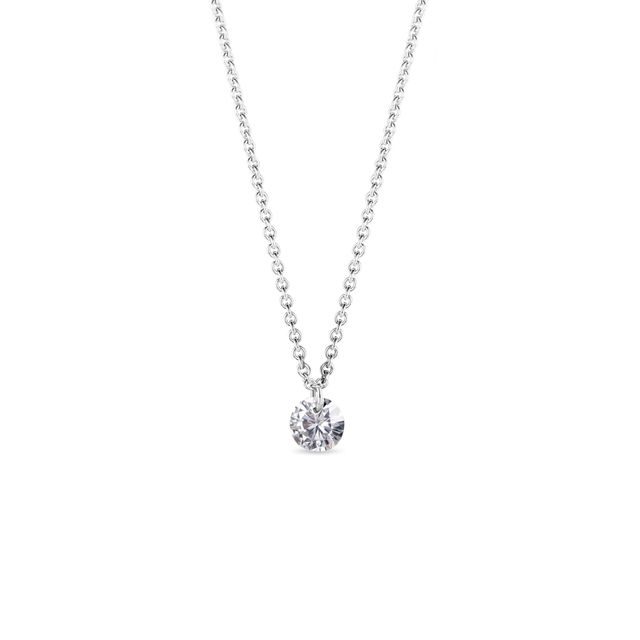 COLLIER D'OR BLANC AVEC DIAMANT SOLITAIRE - COLLIERS AVEC DIAMANTS - COLLIERS