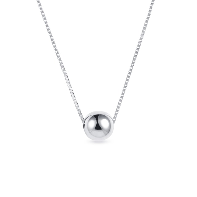 GOLD BALL PENDANT ON WHITE GOLD VENETIAN CHAIN - WHITE GOLD NECKLACES - NECKLACES