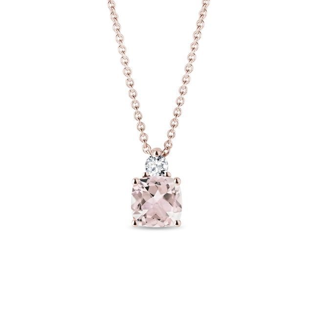 NÁHRDELNÍK Z RŮŽOVÉHO ZLATA S MORGANITEM A DIAMANTEM - NÁHRDELNÍKY S MORGANITEM - NÁHRDELNÍKY