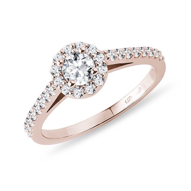 Diamantový prsten halo z růžového zlata