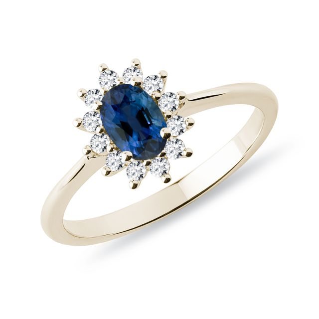 BAGUE HALO EN OR JAUNE AVEC SAPHIR ET DIAMANTS - BAGUES DE FIANÇAILLES EN SAPHIR - BAGUES DE FIANÇAILLES
