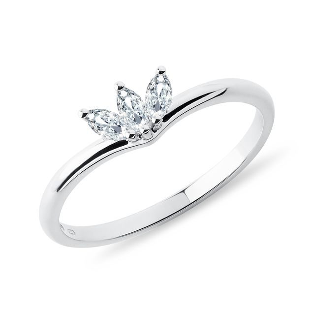 BAGUE EN OR BLANC AVEC 3 DIAMANTS MARQUISE - BAGUES DE FIANÇAILLES ORNÉES DE DIAMANTS - BAGUES DE FIANÇAILLES