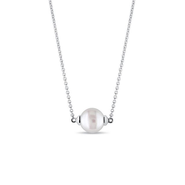 COLLIER EN OR BLANC 14 CARATS AVEC PERLE D'EAU DOUCE - PENDENTIFS EN PERLES - PERLES