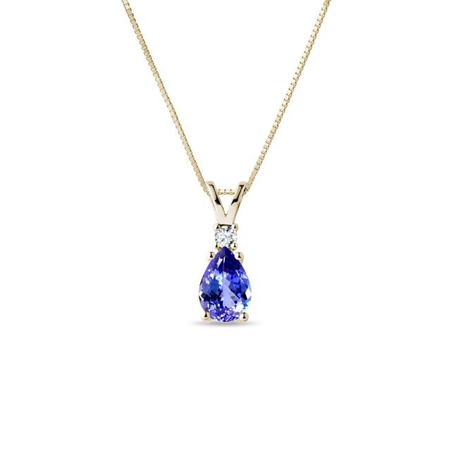 TANZANITE AND DIAMOND PENDANT ON YELLOW GOLD CHAIN - TANZANITE NECKLACES - NECKLACES