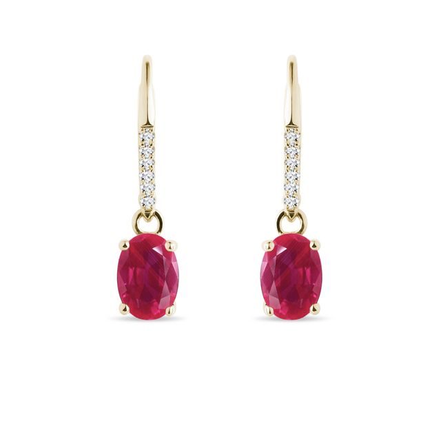 Yellow gold earrings with rubies and diamonds