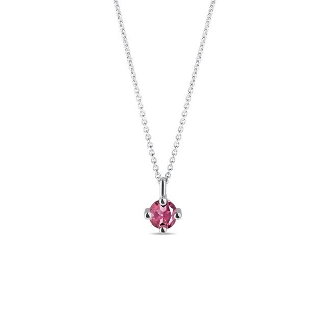 COLLIER EN OR BLANC AVEC TOURMALINE ROSE - COLLIERS AVEC TOURMALINE - COLLIERS