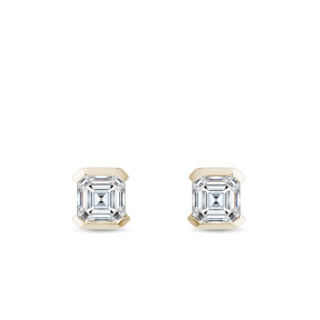 ASSCHER DIAMOND STUDS IN 14K YELLOW GOLD - DIAMOND STUD EARRINGS - EARRINGS