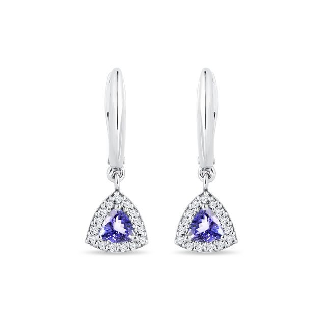 BOUCLES D'OREILLES ENDIAMANTÉES D'OR BLANC AVEC TANZANITES - BOUCLES D’OREILLES EN TANZANITE - BOUCLES D'OREILLES