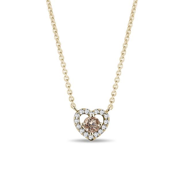 CHAMPAGNE AND WHITE DIAMOND HEART NECKLACE IN YELLOW GOLD - DIAMOND NECKLACES - NECKLACES