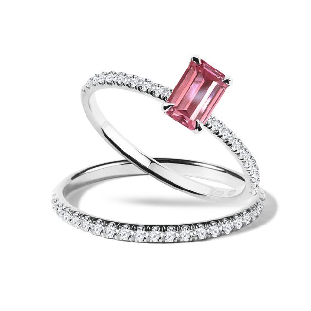 Tourmaline and diamond engagement set in white gold