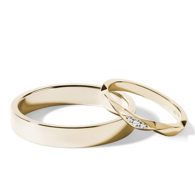 YELLOW GOLD WEDDING RING SET WITH 3 DIAMONDS - YELLOW GOLD WEDDING SETS - WEDDING RINGS