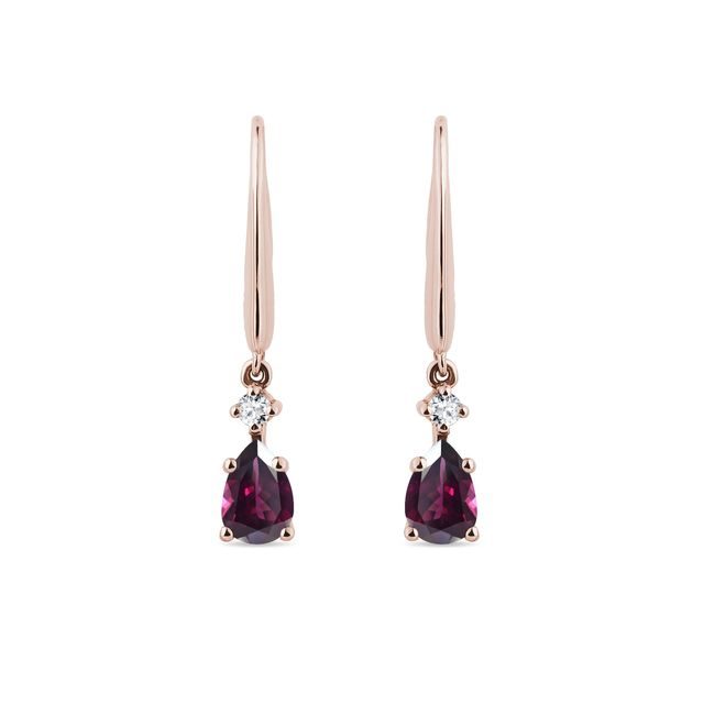 BOUCLES D'OREILLES PENDANTES EN OR ROSE ET RHODOLITES - BOUCLES D'OREILLES AVEC GEMMES - BOUCLES D'OREILLES