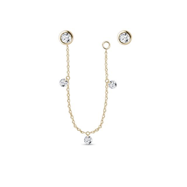 BOUCLES D'OREILLES CHAÎNE 2-EN-1 EN OR JAUNE ET DIAMANTS - BOUCLES D'OREILLES EN DIAMANT - BOUCLES D'OREILLES