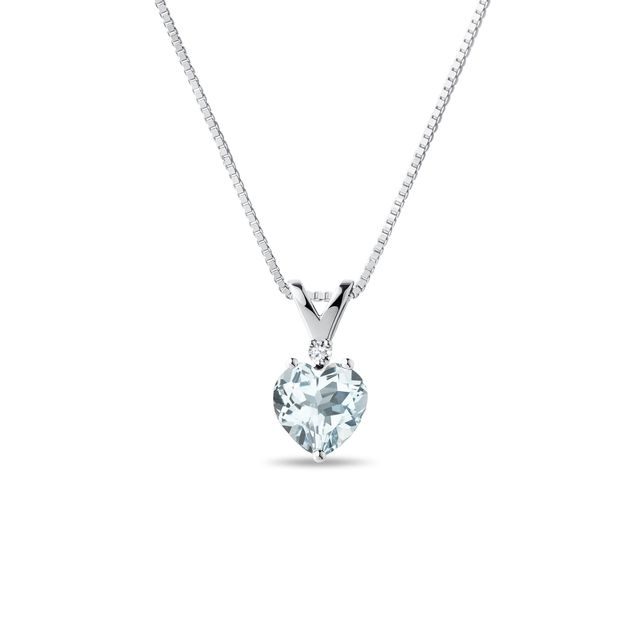 AQUAMARINE HEART NECKLACE IN WHITE GOLD - AQUAMARINE NECKLACES - NECKLACES